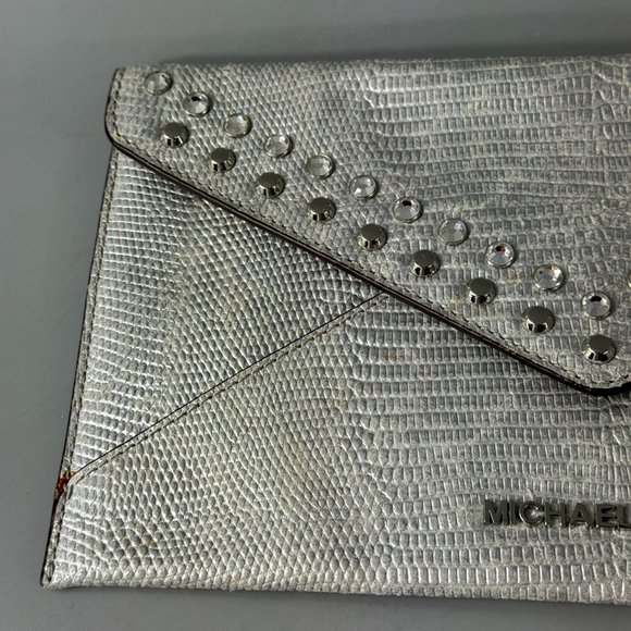 Michael Kors Silver Croc-Print Clutch with Rhinestones - Picture 2 of 13